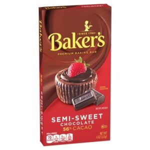 Baker's Barra Premium para Hornear de Chocolate Semidulce con 56% de Cacao