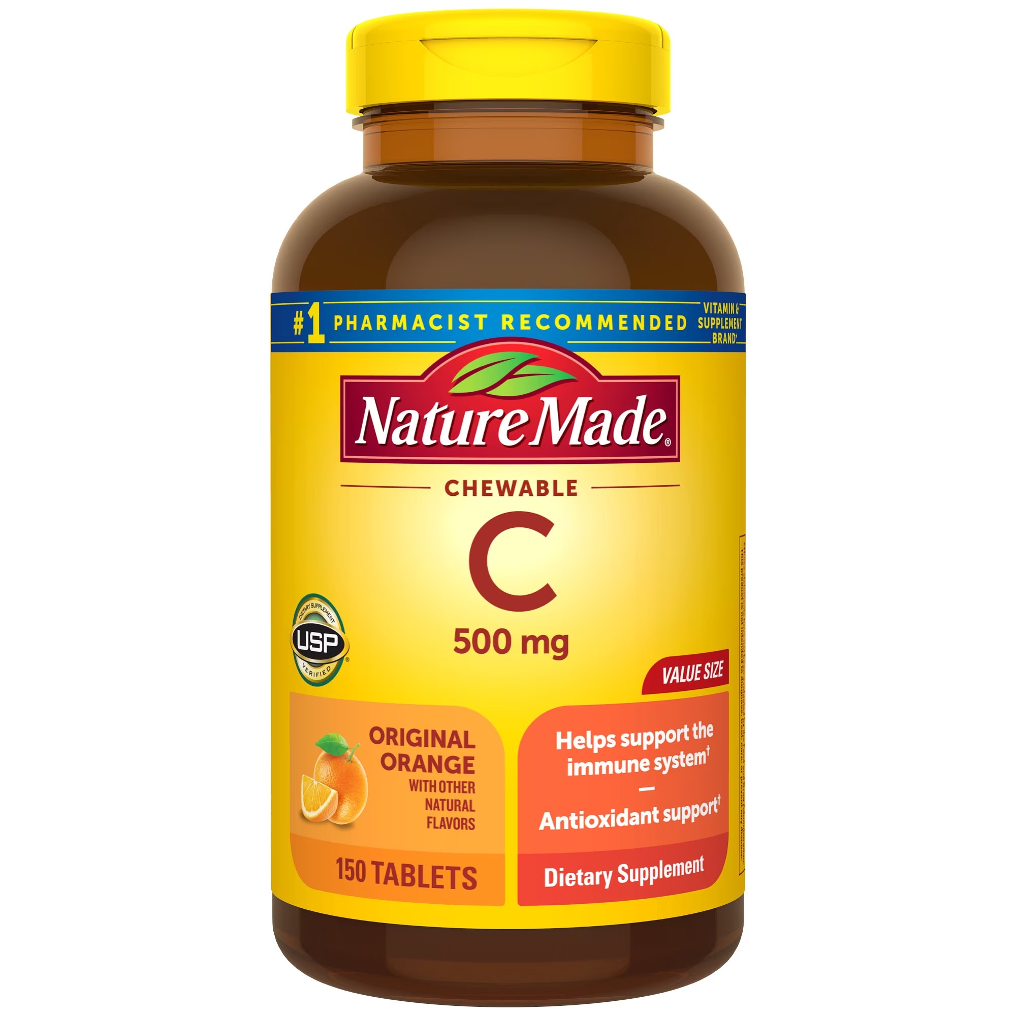 Nature Made Chewable Vitamin C 500 mg Tablets, Dietary Supplement for Immune Support, 150 Count