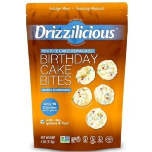 Drizzilicious Bocados de Mini Pastel de Arroz Sabor Pastel de Cumpleaños, 4 oz