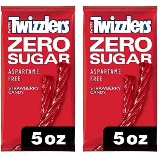 Twizzlers Zero Sugar Twists Strawberry Flavored Licorice Style Candy, Bag 5 oz