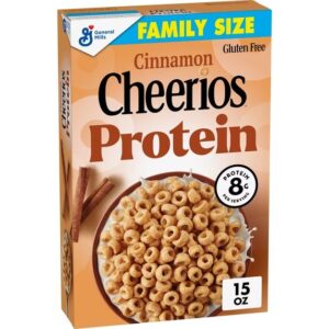 Cheerios Cereal de Proteína, Canela, 8 G de Proteína, Tamaño Familiar, 15 oz