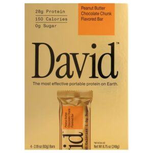 David Barras Altas en Proteína, Trozos de Chocolate con Mantequilla de Maní, 28 G de Proteína