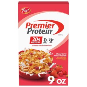 Post Premier Protein Cereal de Almendra y Frutos Rojos Mixtos, Cereal de Proteína de Frutos Rojos Mixtos, Crujiente