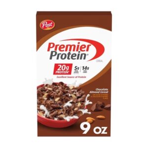 Post Premier Protein Cereal de Chocolate con Almendra, Cereal de Proteína con Sabor a Chocolate, Crujiente